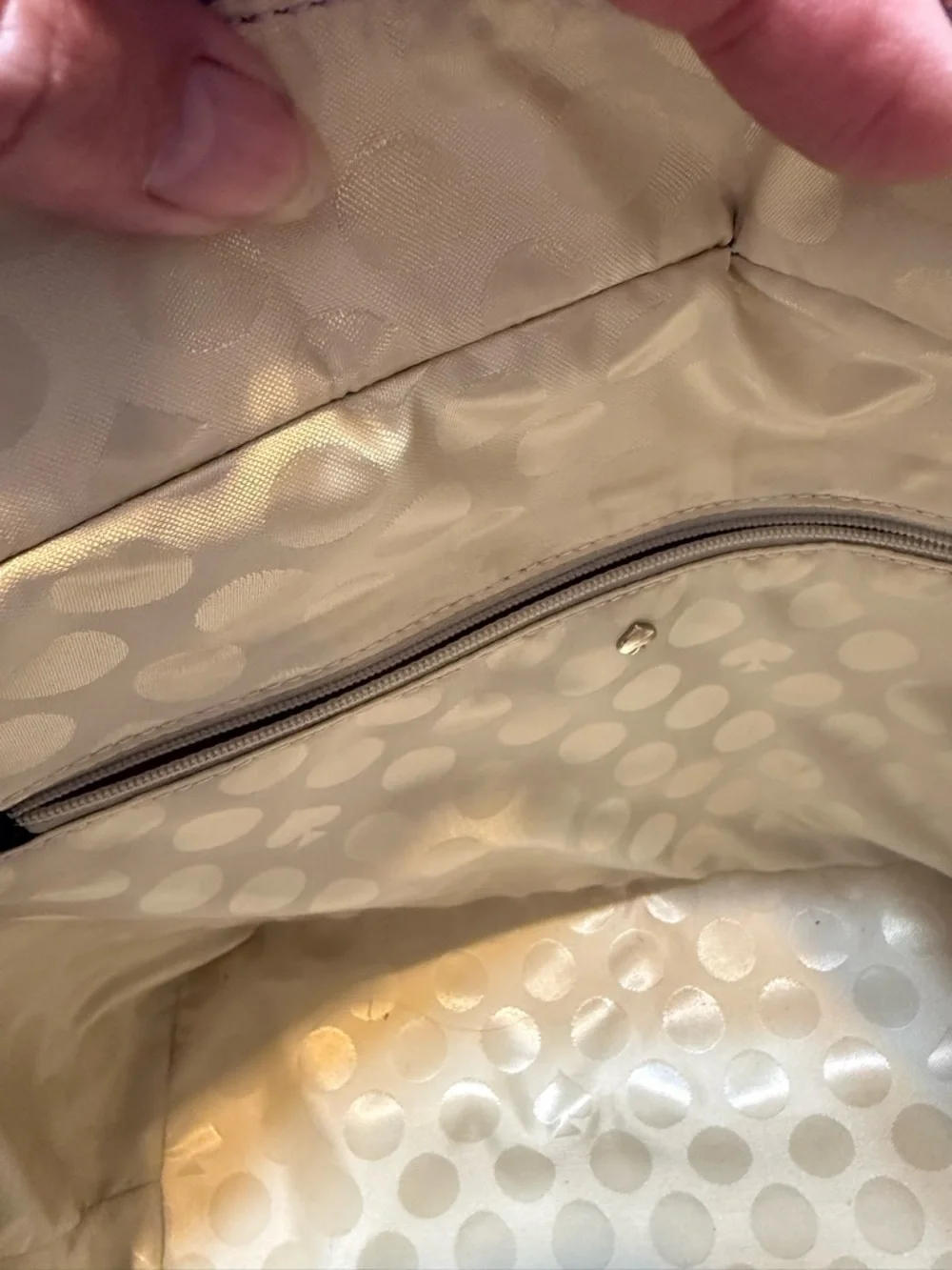 Kate Spade Floral Tote Cream Purple Leather Shoulder Bag Large Chic